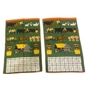 vintage KREIER brand calendar tea towels 1990 & 1993, Swiss folk art scenes.